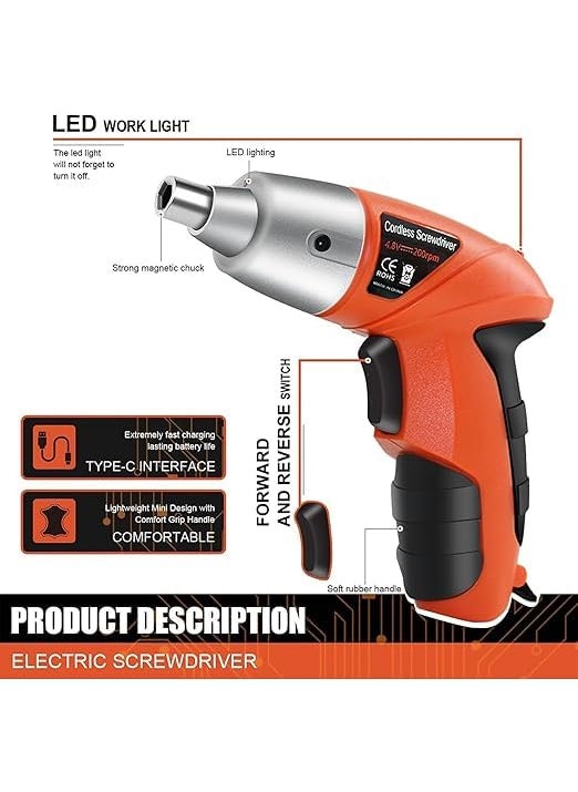Pomeroy Cordless Electric Screwdriver Machine with Bits And LED Light 45 in 1 Rechargeable Screwdriver Drill Machine with Reversible Function for Home DIY Use Easy to Use  - Image 3
