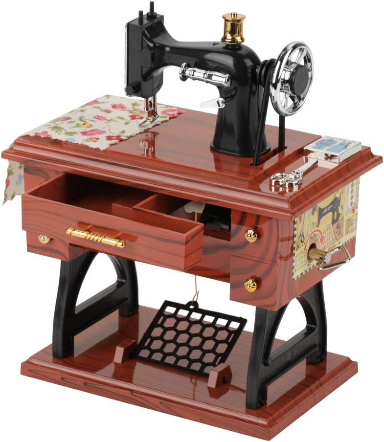 klarako Sewing Machine Music Box Sewing Music Box Mini Music Box, Clockwork Movement Design Sewing Machine Shaped Retro Style Wooden Music Box, 4.7 X 0.7 X 6.3 Inches - Image 4