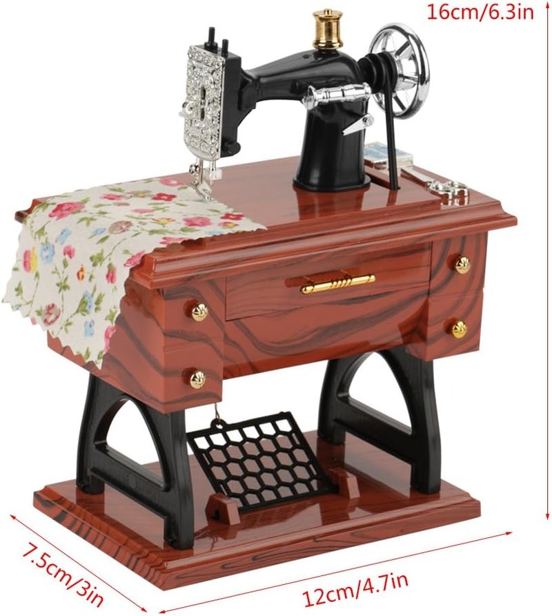 klarako Sewing Machine Music Box Sewing Music Box Mini Music Box, Clockwork Movement Design Sewing Machine Shaped Retro Style Wooden Music Box, 4.7 X 0.7 X 6.3 Inches - Image 2