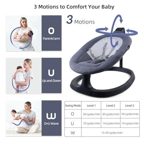 VaVaSoo 2-in-1 Electric Baby Swing, Toddler Seat up to 66 lbs, Dual-Arm Support for Enhanced Stability, 3 Swing Motions & 8 Soothing Sounds, Baby Rocking Chair with Remote,Adjustable Height, Dark Gray - Image 3
