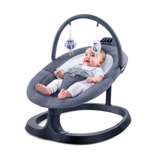 VaVaSoo 2-in-1 Electric Baby Swing, Toddler Seat up to 66 lbs, Dual-Arm Support for Enhanced Stability, 3 Swing Motions & 8 Soothing Sounds, Baby Rocking Chair with Remote,Adjustable Height, Dark Gray - Image 1