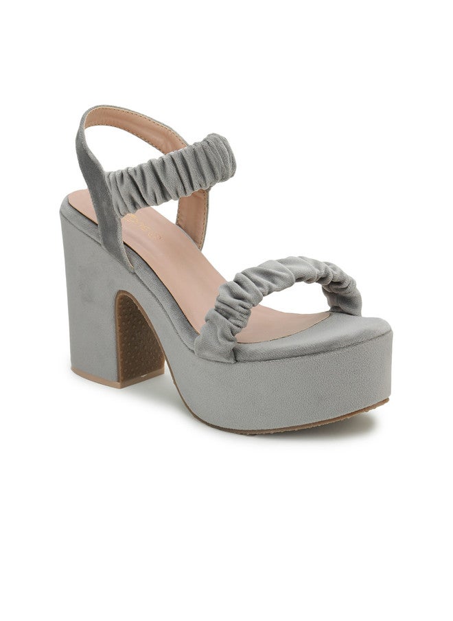 She Zone Shezone Grey Suede Block Sandals for Women - Image 2