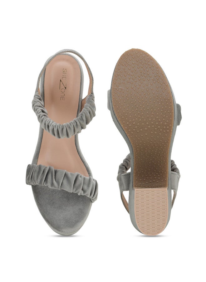 She Zone Shezone Grey Suede Block Sandals for Women - Image 5