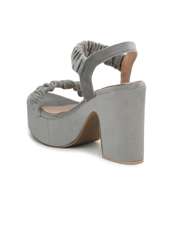 She Zone Shezone Grey Suede Block Sandals for Women - Image 3