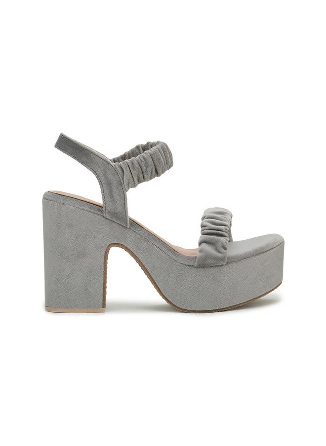 She Zone Shezone Grey Suede Block Sandals for Women - Image 4