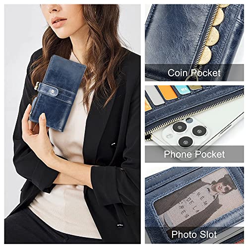 CONTACTS Kiss Lock Wallet for Women Leather Clutch Wallet Vintage Coin Purse RFID Wallet Bifold Blue Card Phone Holder - Image 2
