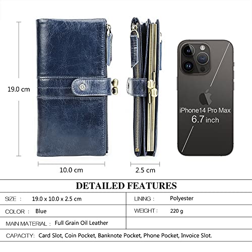 CONTACTS Kiss Lock Wallet for Women Leather Clutch Wallet Vintage Coin Purse RFID Wallet Bifold Blue Card Phone Holder - Image 3