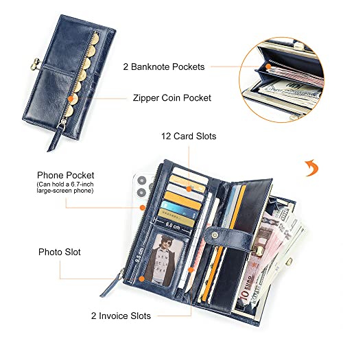 CONTACTS Kiss Lock Wallet for Women Leather Clutch Wallet Vintage Coin Purse RFID Wallet Bifold Blue Card Phone Holder - Image 4