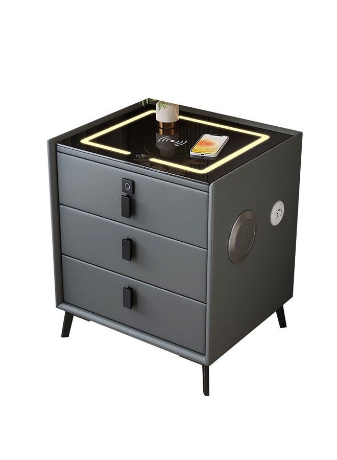 كلناميان طاولة بجانب السرير متعددة الوظائف بثلاثة أدراج مع إضاءة LED وشحن لاسلكي وقفل ببصمة الإصبع ومكبر صوت ومآخذ USB - Image 1