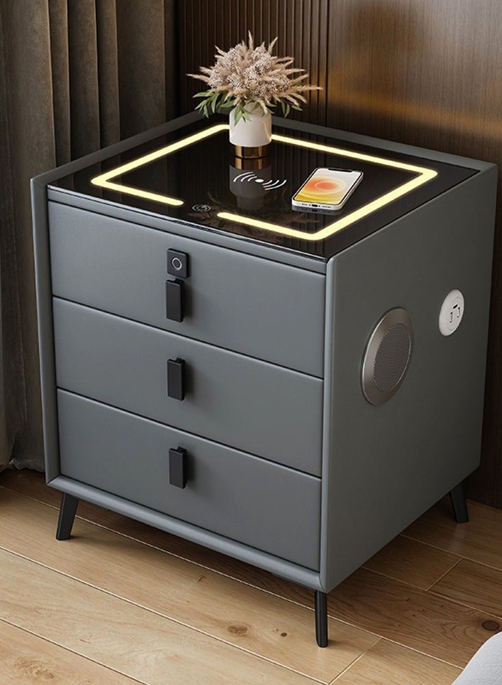 كلناميان طاولة بجانب السرير متعددة الوظائف بثلاثة أدراج مع إضاءة LED وشحن لاسلكي وقفل ببصمة الإصبع ومكبر صوت ومآخذ USB - Image 3