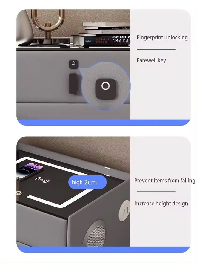 كلناميان طاولة بجانب السرير متعددة الوظائف بثلاثة أدراج مع إضاءة LED وشحن لاسلكي وقفل ببصمة الإصبع ومكبر صوت ومآخذ USB - Image 5