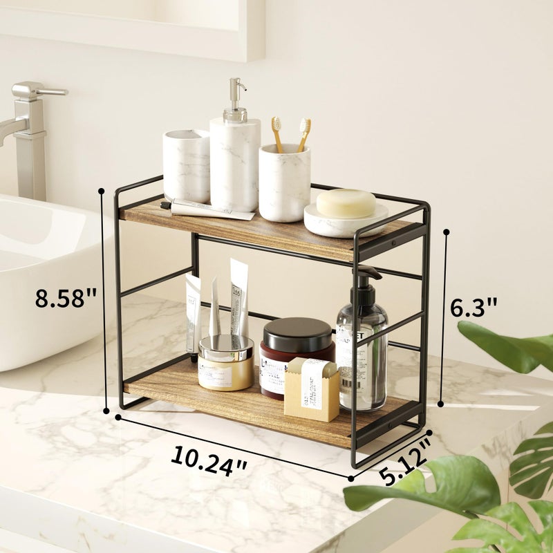SRIWATANA 2 Pack Bathroom Counter Organizer, 2 Tier Countertop Organizers, Kitchen Counter Shelf Spice Rack Countertop Storage Wood Shelf - Carbonized Black - Image 5
