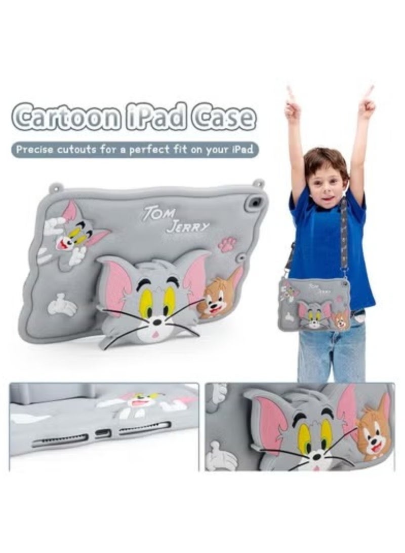 غطاء حماية سيليكون مقاوم للصدمات للأطفال بتصميم توم جيري، غطاء سيليكون مقاوم للصدمات لجهاز Air 3، غطاء حماية للأطفال من A-BEAUTY متوافق مع أجهزة iPad من الجيل التاسع/الثامن/السابع 10.2 بوصة 2021/2020/2019 / iPad Air 10.5 (الجيل الثالث 2019) / iPad Pro 10.5 بوصة 2017، غطاء حماية لطيف ثلاثي الأبعاد ناعم للأولاد والبنات والمراهقين، غطاء حماية سيليكون ثلاثي الأبعاد رائع بتصميم كرتوني - Image 3