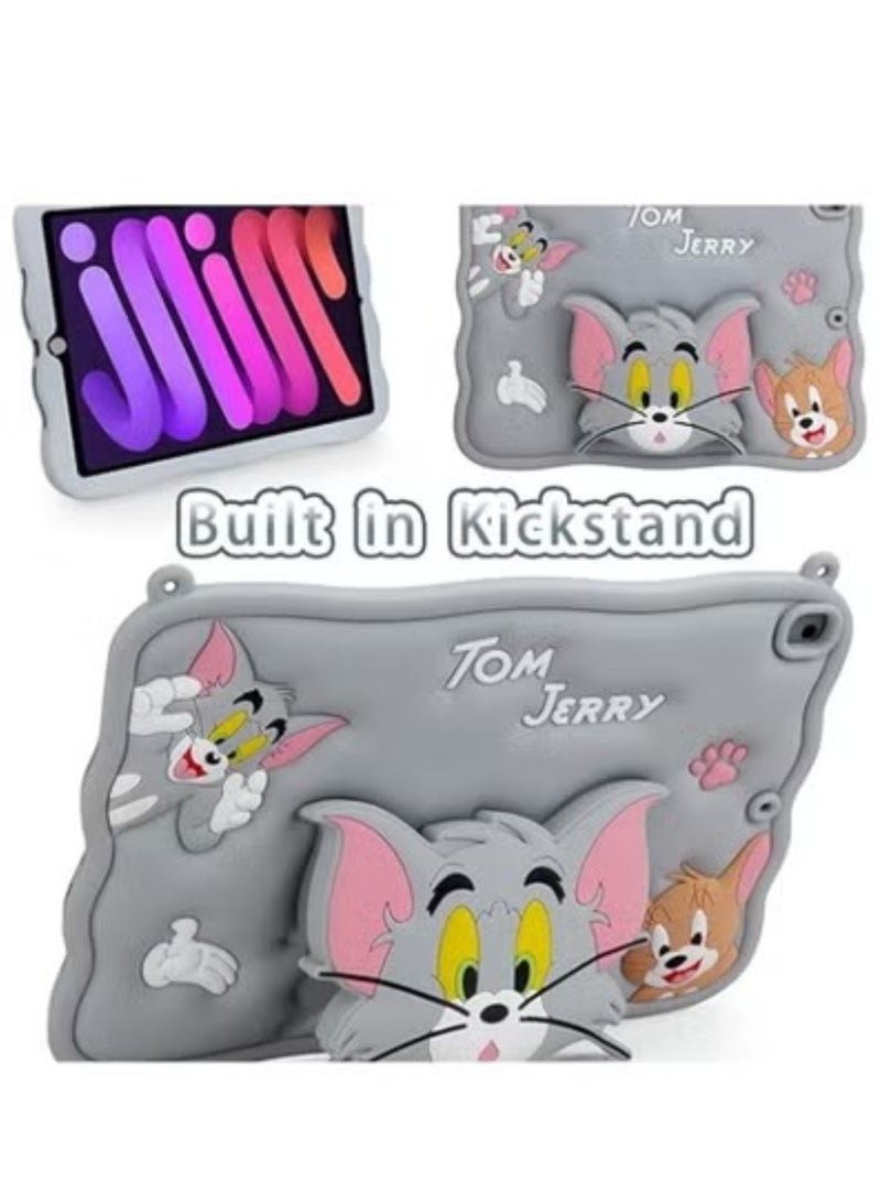 غطاء حماية سيليكون مقاوم للصدمات للأطفال بتصميم توم جيري، غطاء سيليكون مقاوم للصدمات لجهاز Air 3، غطاء حماية للأطفال من A-BEAUTY متوافق مع أجهزة iPad من الجيل التاسع/الثامن/السابع 10.2 بوصة 2021/2020/2019 / iPad Air 10.5 (الجيل الثالث 2019) / iPad Pro 10.5 بوصة 2017، غطاء حماية لطيف ثلاثي الأبعاد ناعم للأولاد والبنات والمراهقين، غطاء حماية سيليكون ثلاثي الأبعاد رائع بتصميم كرتوني - Image 4
