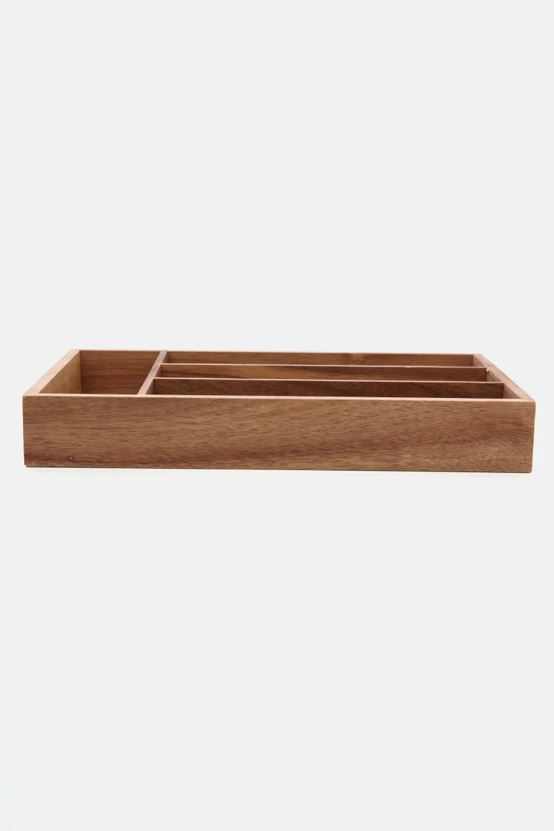 Muy Mucho Classic Acasia Wood Cutlery Organizer, Brown