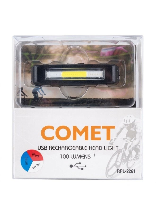 كوميت كشاف دراجة COMET خلفي وأمامي LED عالي السطوع - قابل لإعادة الشحن عبر USB، متعدد الألوان (أبيض/أحمر/أزرق) - Image 1