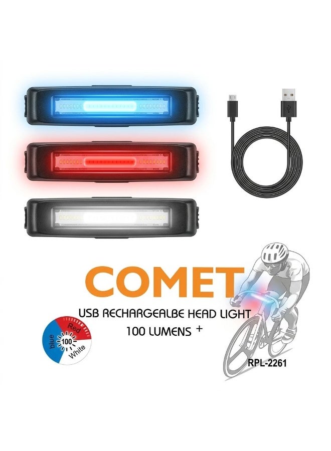 كوميت كشاف دراجة COMET خلفي وأمامي LED عالي السطوع - قابل لإعادة الشحن عبر USB، متعدد الألوان (أبيض/أحمر/أزرق) - Image 2