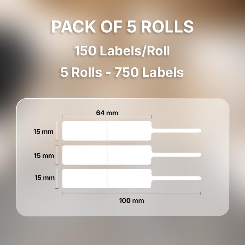 SEZNIK Jewellery Thermal Labels – 14.3mm x 100mm, Waterproof, Non Tearable, Direct Thermal, 750 Labels (5 Rolls), for 2 to 4 Inch Printers, White, for Jewellery Tagging - Image 2