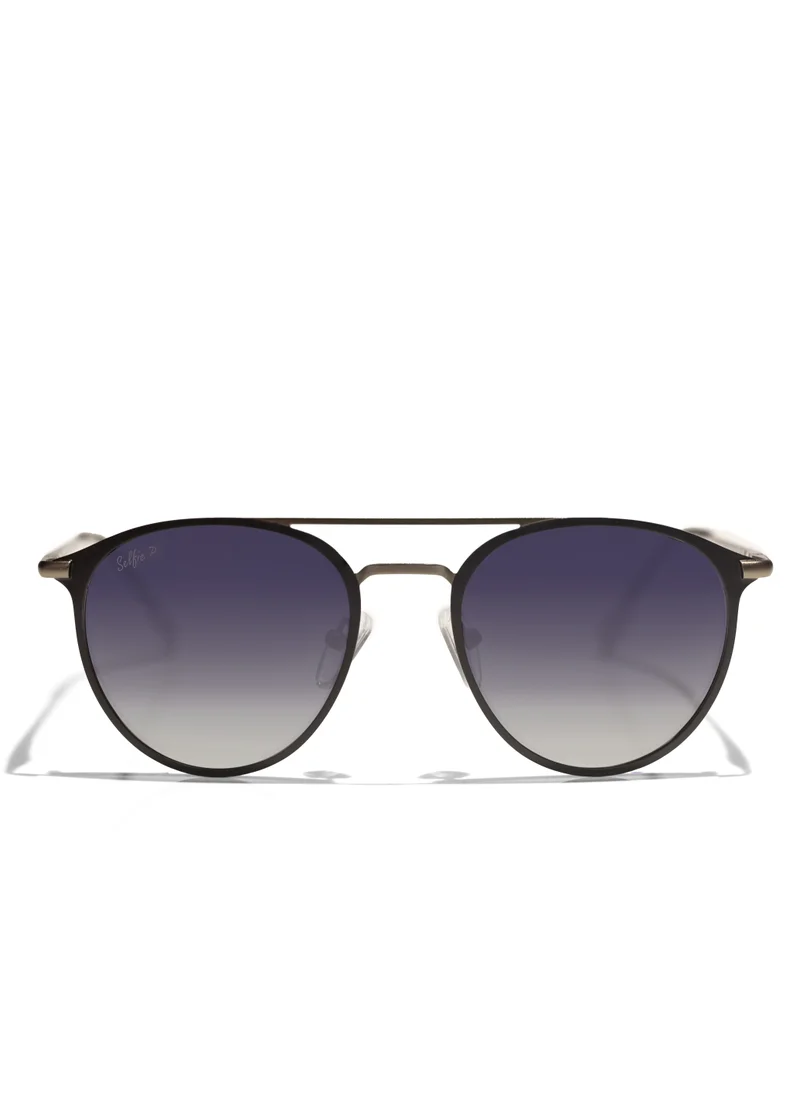 سيلفي Selfie Polarized Black Lense Black Metal Frame Sunglasses, SE8260-C2
