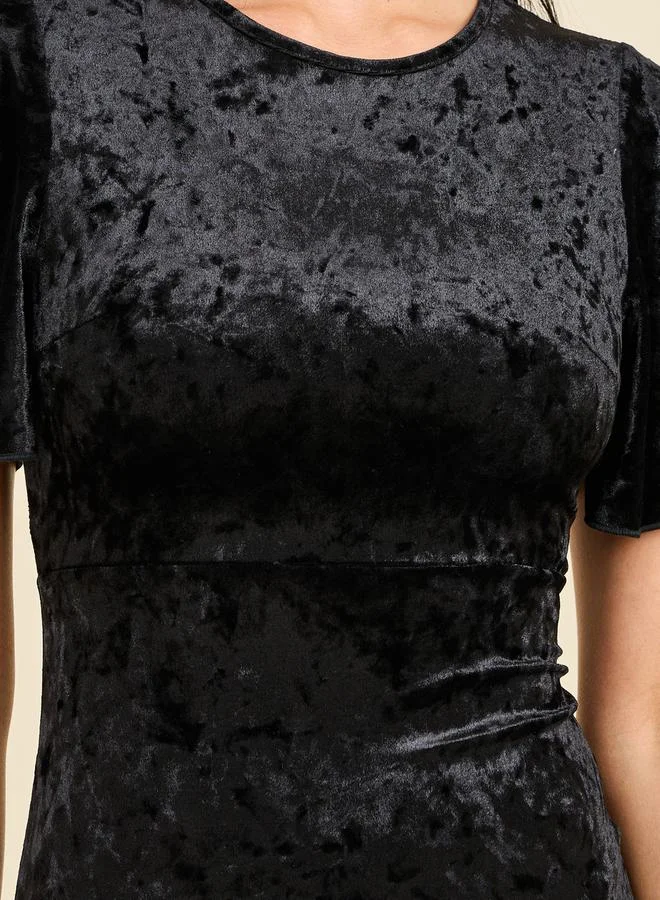 Styli Velvet Ruffle Dress