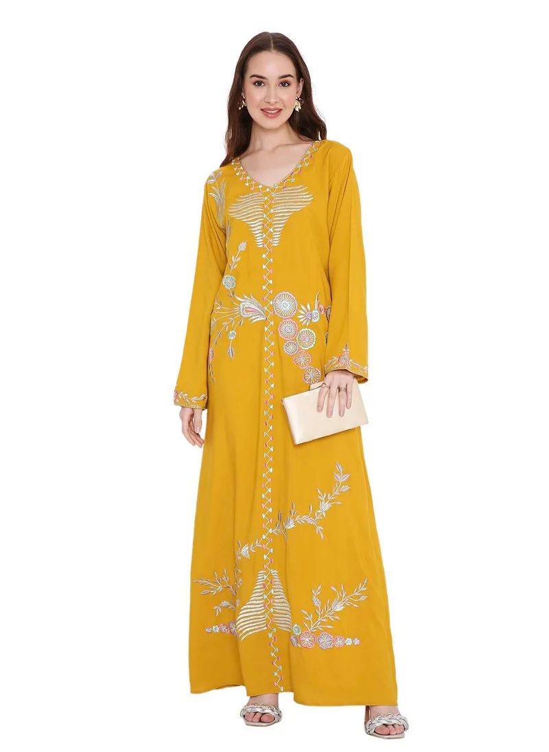 HANA & SARA LONG VISCOSE UNIQUE THREAD EMBROIDERY LONG SLEEVES ARABIC KAFTAN JALABIYA DRESSES