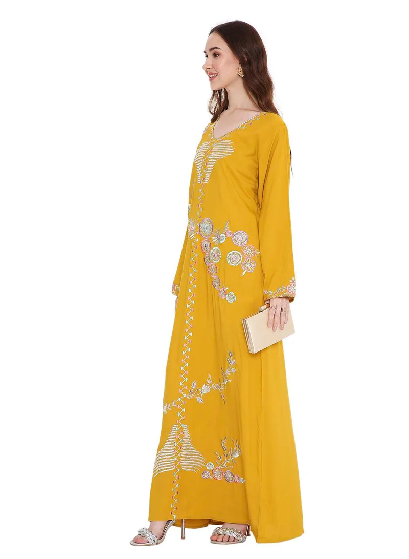 HANA & SARA LONG VISCOSE UNIQUE THREAD EMBROIDERY LONG SLEEVES ARABIC KAFTAN JALABIYA DRESSES
