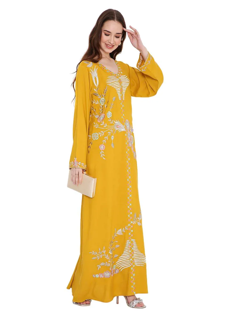 HANA & SARA LONG VISCOSE UNIQUE THREAD EMBROIDERY LONG SLEEVES ARABIC KAFTAN JALABIYA DRESSES