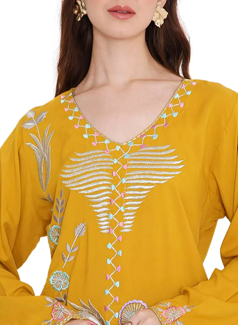 HANA & SARA LONG VISCOSE UNIQUE THREAD EMBROIDERY LONG SLEEVES ARABIC KAFTAN JALABIYA DRESSES