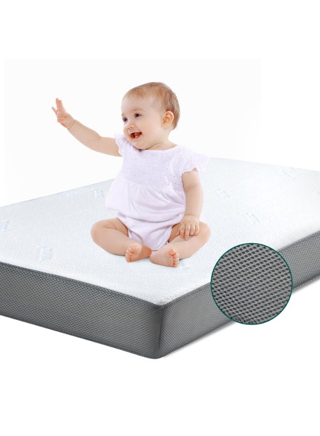 بابيليو مرتبة سرير أطفال من إسفنج الذاكرة الفاخر من بابيليو، بمرحلتين، مع بطانة مقاومة للماء وغطاء قابل للإزالة، مناسبة لسرير الأطفال القياسي باللونين الأبيض والرمادي - Image 1