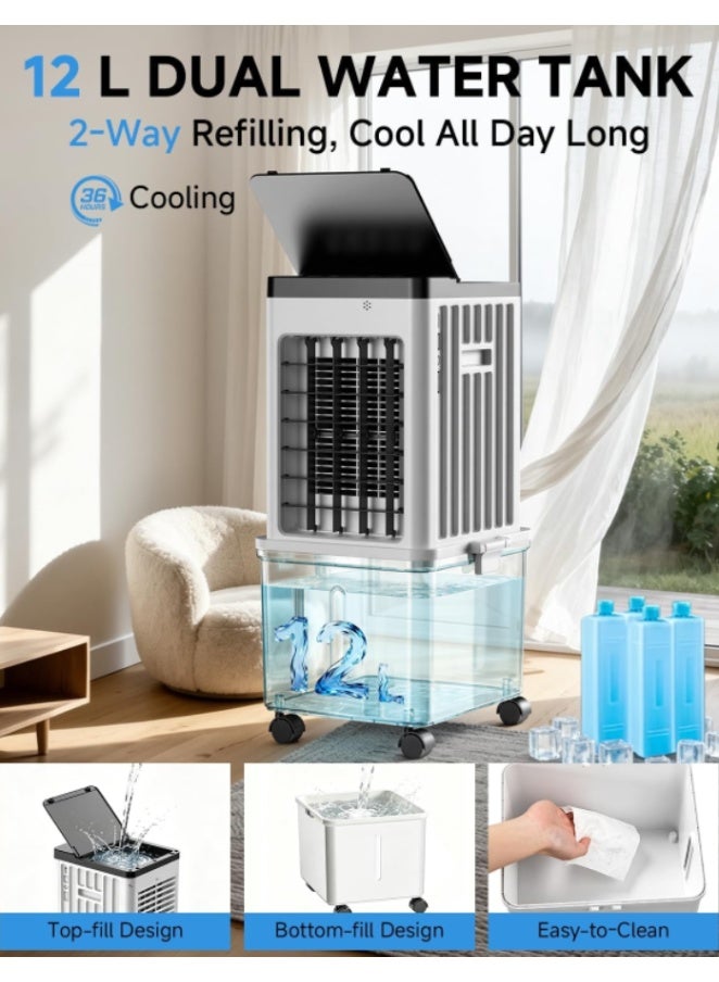 Arrangeli Portable Evaporative Air Cooler, Water Cooling Fan with Remote Control, Mobile Swamp Cooler with Wheels, Humidifying Air Cooler for Home Bedroom Office (GDS-620) - Image 2