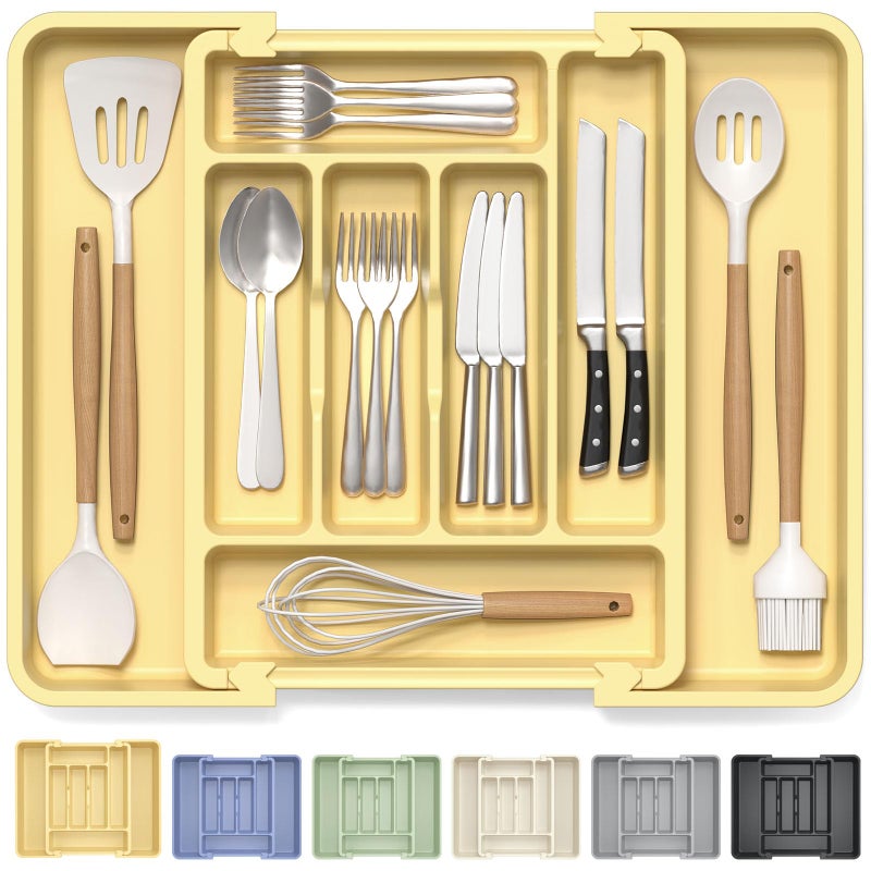 Caperci Large Silverware Organizer for Kitchen Drawer & Utensils - Expandable Drawer Organizer for Cutlery, Flatware & Gadget, BPA-Free Thick Plastic, Wider Compartments & Non-skid Feet (Desert Sand) - Image 1