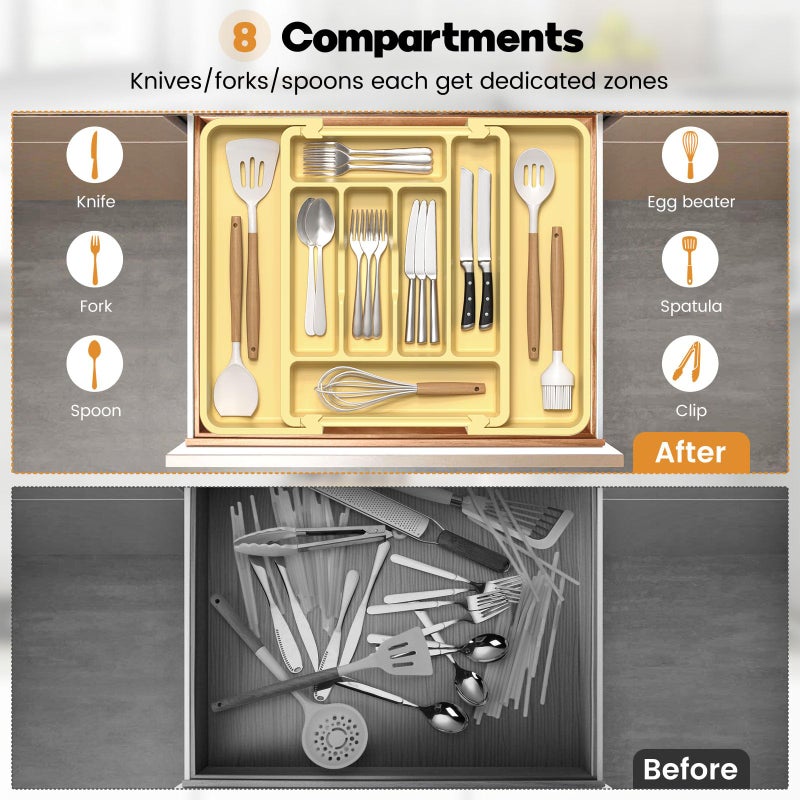 Caperci Large Silverware Organizer for Kitchen Drawer & Utensils - Expandable Drawer Organizer for Cutlery, Flatware & Gadget, BPA-Free Thick Plastic, Wider Compartments & Non-skid Feet (Desert Sand) - Image 5