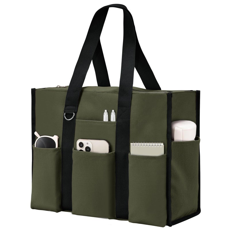 Becokan Large Tote Bag for Women Waterproof with 12 Pockets Top Zipper Closure Utility Teacher Nurse Bags for Work School - Image 1