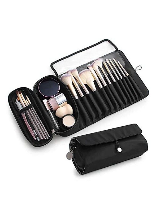 maycreate Makeup Brush Holder Travel Makeup Brush Organizer Cosmetic Bag Roll Up Storage Case Pouch With 12 Brush Sleeve Zipper & Mesh Pouch Waterproof & Dustproof  - Image 1