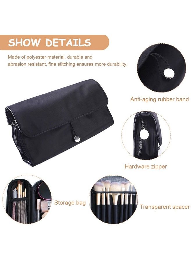 maycreate Makeup Brush Holder Travel Makeup Brush Organizer Cosmetic Bag Roll Up Storage Case Pouch With 12 Brush Sleeve Zipper & Mesh Pouch Waterproof & Dustproof  - Image 5