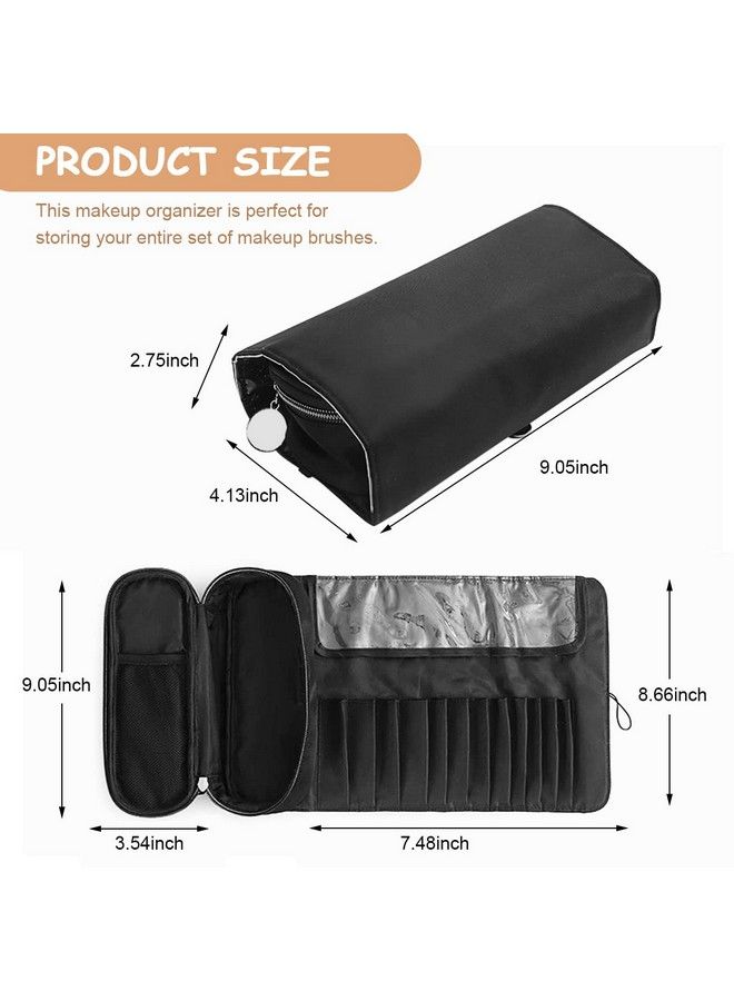 maycreate Makeup Brush Holder Travel Makeup Brush Organizer Cosmetic Bag Roll Up Storage Case Pouch With 12 Brush Sleeve Zipper & Mesh Pouch Waterproof & Dustproof  - Image 3