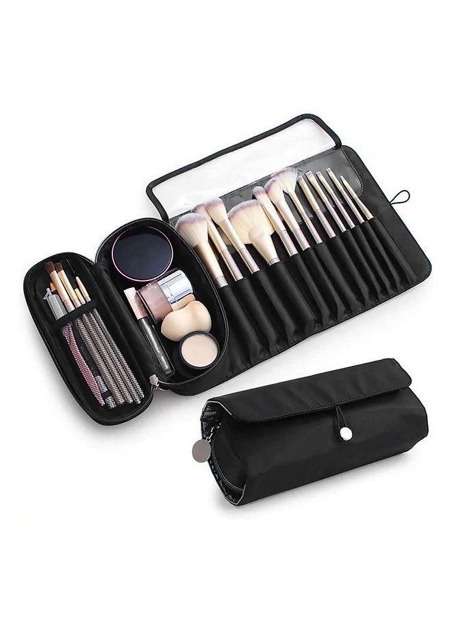 maycreate Makeup Brush Holder Travel Makeup Brush Organizer Cosmetic Bag Roll Up Storage Case Pouch With 12 Brush Sleeve Zipper & Mesh Pouch Waterproof & Dustproof  - Image 2