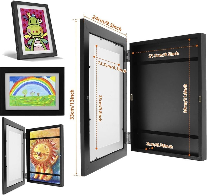 Kids Art Frame Set,2 Pack A4 Front Opening Picture Frames For Children, Kids Artwork Display Frame for Horizontal or Vertical Wall or Tabletop, Picture Display Stand for Crafts,Drawing(Black) - Image 2