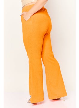 The Giving Movement Women Regular Fit Textured Wide Leg Pants, Orange  - Image 3