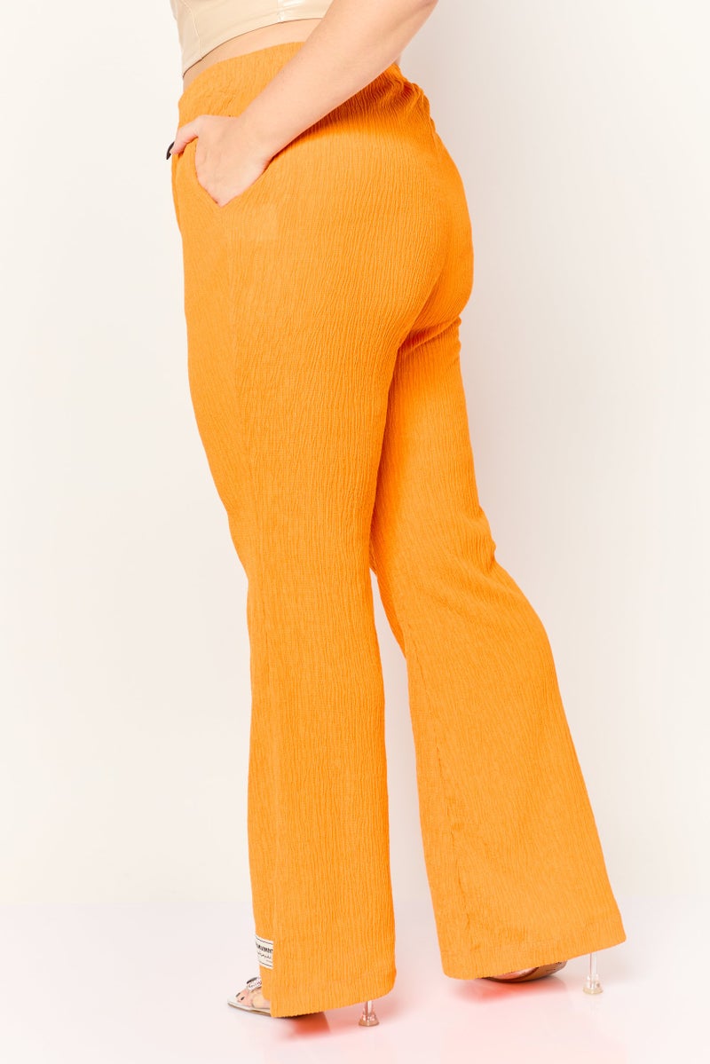 The Giving Movement Women Regular Fit Textured Wide Leg Pants, Orange - Image 3