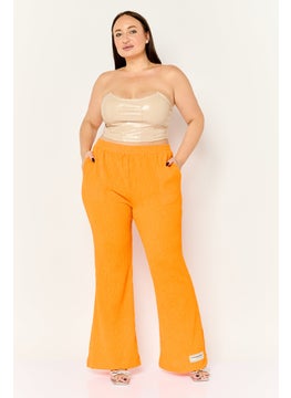 The Giving Movement Women Regular Fit Textured Wide Leg Pants, Orange  - Image 4