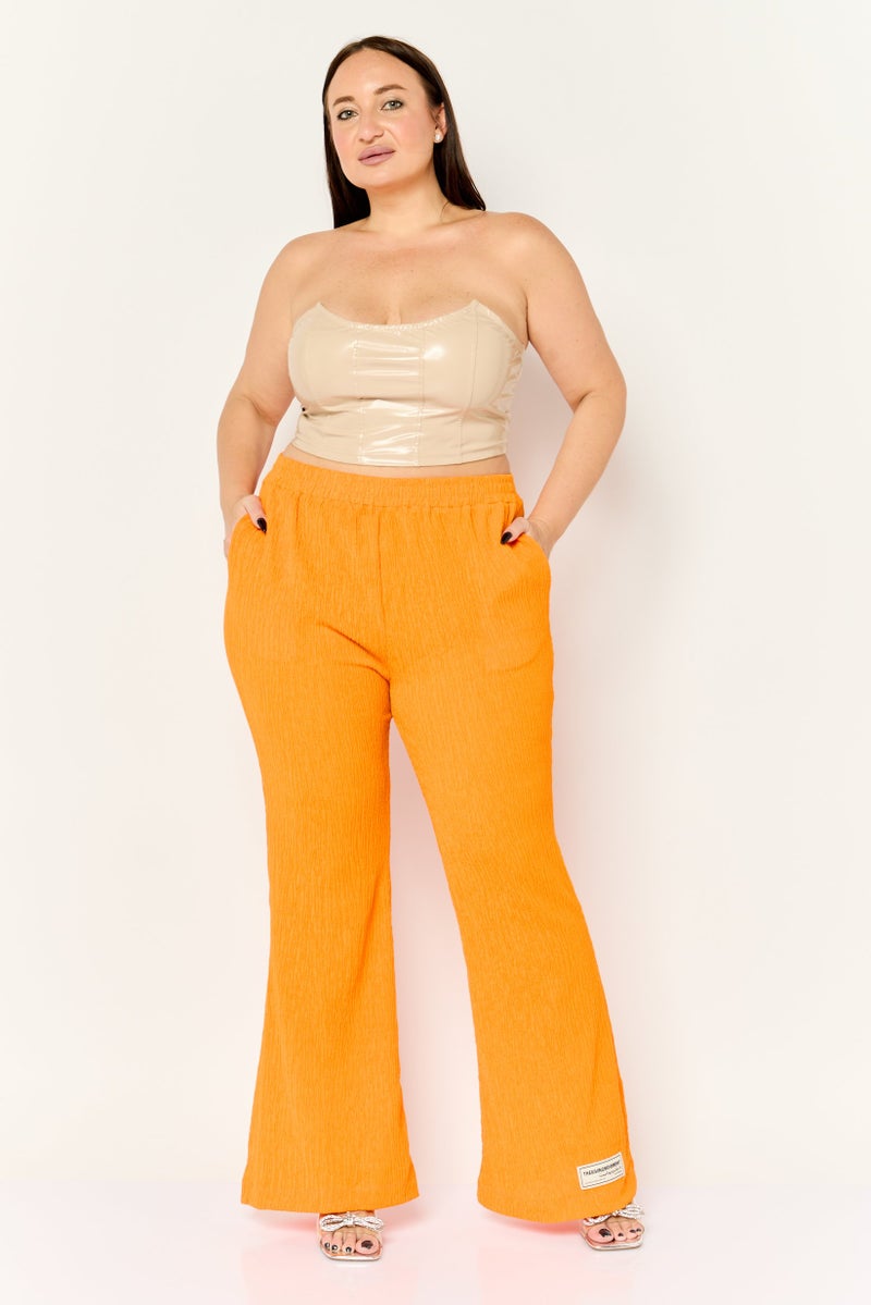 The Giving Movement Women Regular Fit Textured Wide Leg Pants, Orange - Image 4
