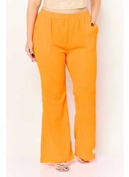 The Giving Movement Women Regular Fit Textured Wide Leg Pants, Orange  - Image 1