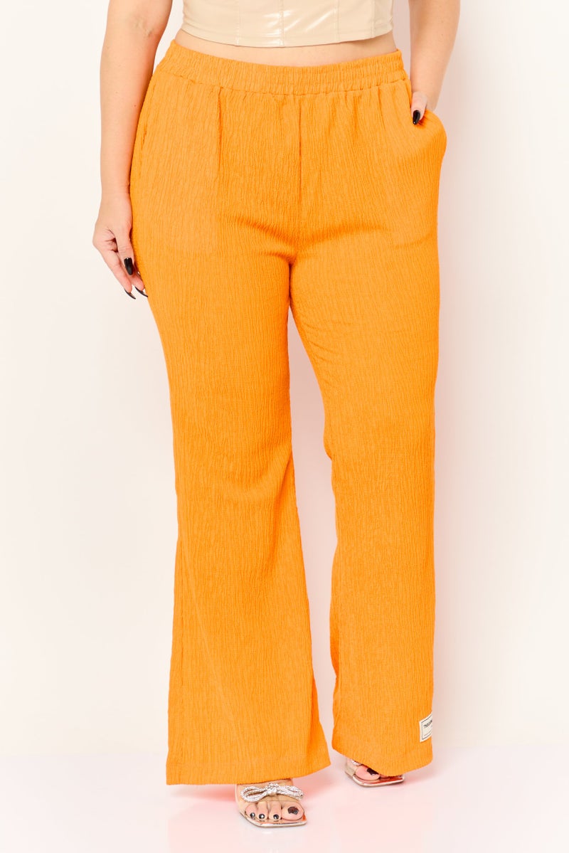 The Giving Movement Women Regular Fit Textured Wide Leg Pants, Orange - Image 1