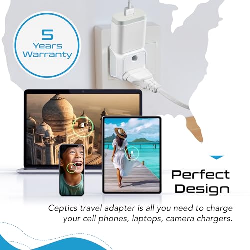 Ceptics 3 Pin Multi Plug - Type D Multiple Plug Extension Socket - Dual Inputs for Computer, PC, Laptop, Phone - CE, RoHS - Lifetime Limited Warranty - Image 5