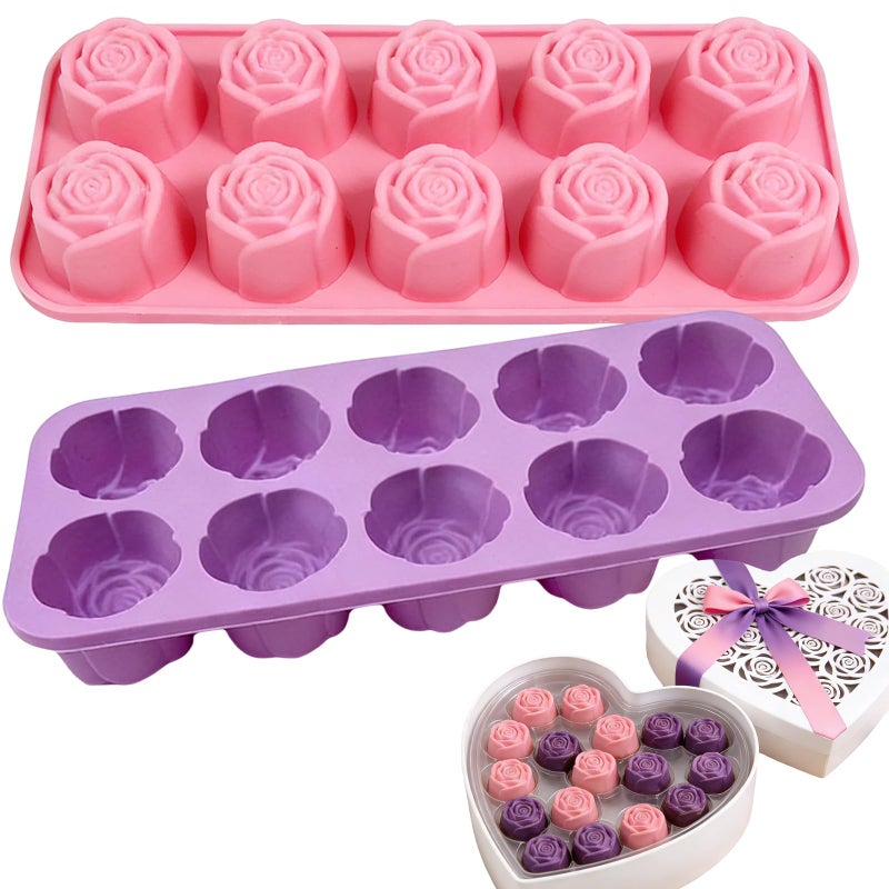GARBODIY 2Packs Silicone Valentine Chocolate Molds 10-Cavity Rose-Shaped - Reusable Candy Mold for Truffles, Ice Cubes, Oskrieel Soap - Heat Resistant (-40Â°F to 446Â°F) - Image 1