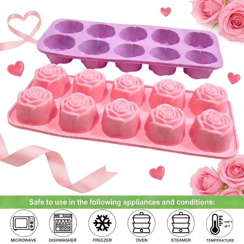 GARBODIY 2Packs Silicone Valentine Chocolate Molds 10-Cavity Rose-Shaped - Reusable Candy Mold for Truffles, Ice Cubes, Oskrieel Soap - Heat Resistant (-40Â°F to 446Â°F) - Image 5