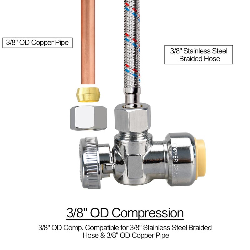 PXZBLG Stop Valves, 1/2" Ã— 3/8" Angle Stop Valve, 1/2" PTC Input, 3/8" OD Compression Output, Push to Connect, 1/4 Turn, Chrome Plated Brass for Faucet, Toilet Valves, No Lead - Image 5