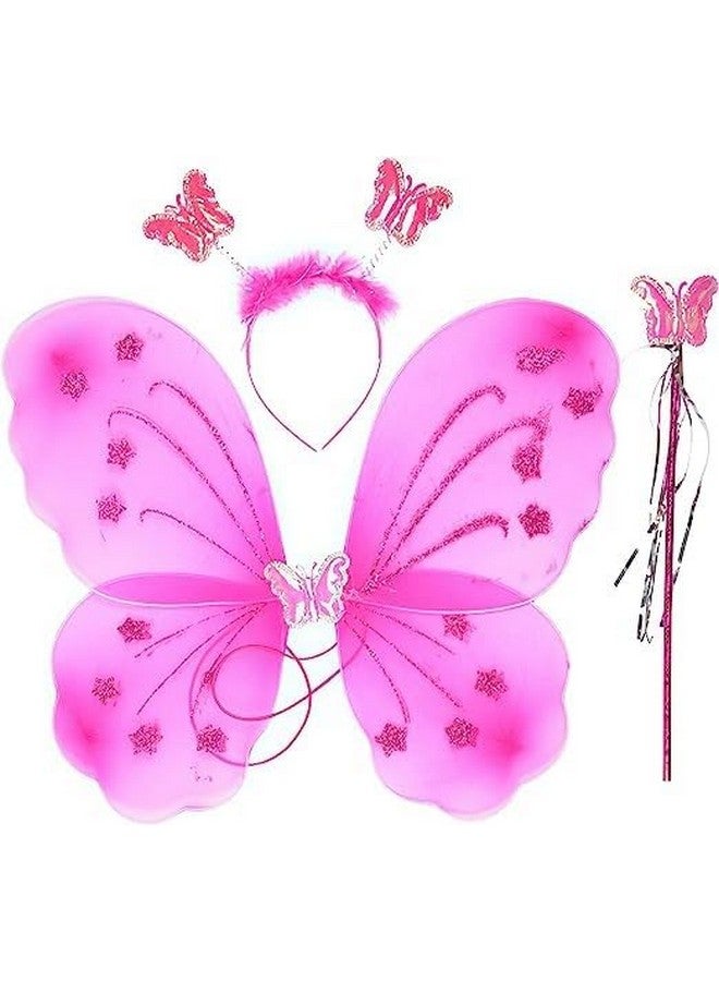 رويالز أجنحة رويالز الجنية، إكسسوار لحفلات أعياد الميلاد للأطفال، زي أجنحة الفراشة الجنية للفتيات الصغيرات (وردي غامق) - Image 1