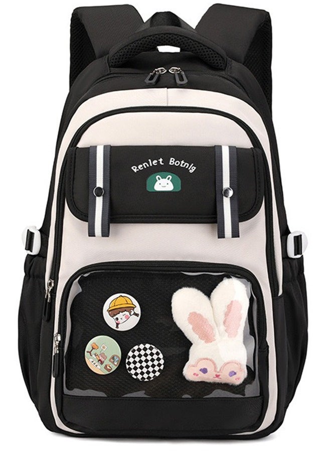 Generic - M198 Lightweight Laptop School Travel Multi-pocket Multi-Compartment Large Capacity Women's Water-resistant Collage Daily Use Backpack - Black - Image 1
